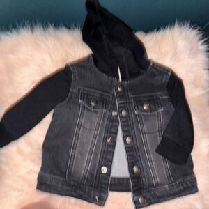 Kids Black Denim Hooded Jacket